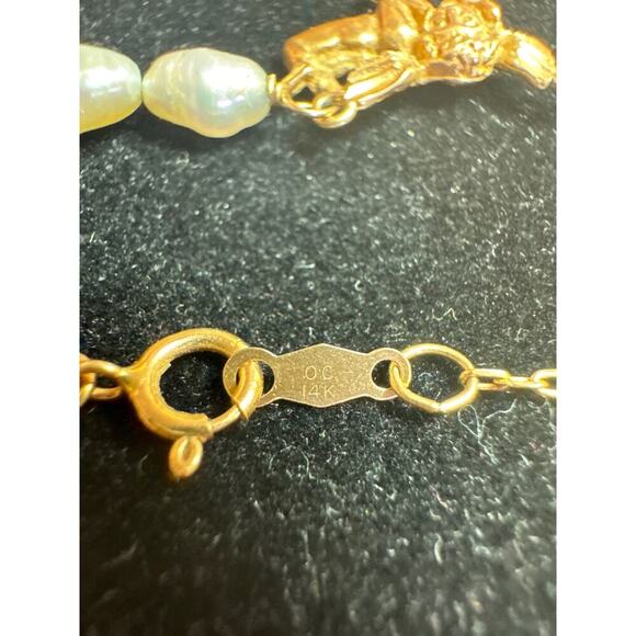 Vintage Estate OC 14K Gold Freshwater Pearl Angel Lariat Y Necklace - Picture 5 of 6